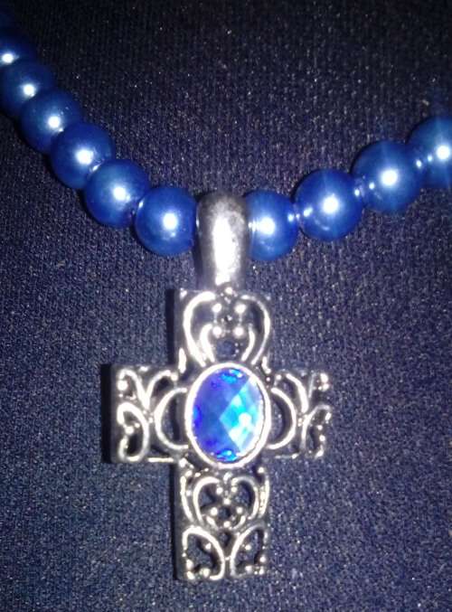 REBEL FAITH - Blue bead with Blue Cross Necklace