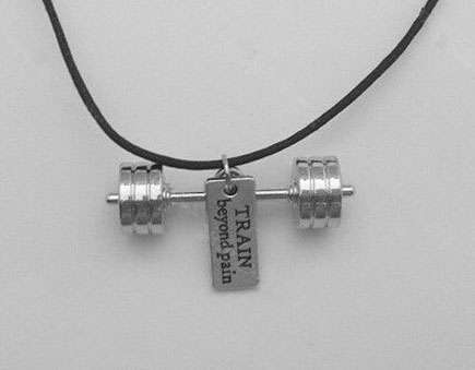 High Quality Rhodium plated Train Beyond Pain Barbell Fitness Gym Necklaces
