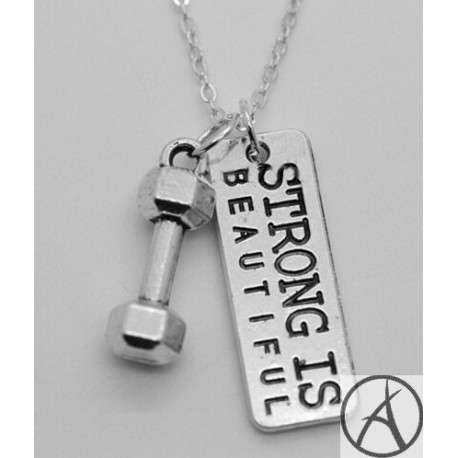 High Quality Rhodium plated Strong is beautiful Smaller Barbell Fitness Gym Necklaces
