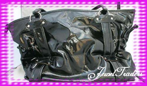 JT - Shiny Black Fashion Handbag PLUS FREE handbag hook and charm chain