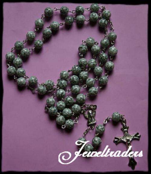 JT - Beautiful Grey Marble & Silver Rosary Necklace