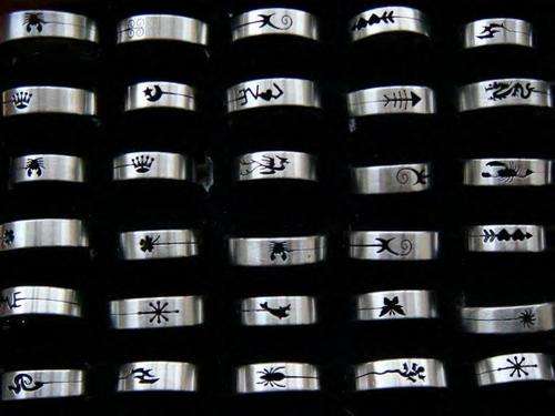JT - *BUSINESS OPPORTUNITY ** 36 Mens Stainless Steel Ring various cuts & Sizes and display case