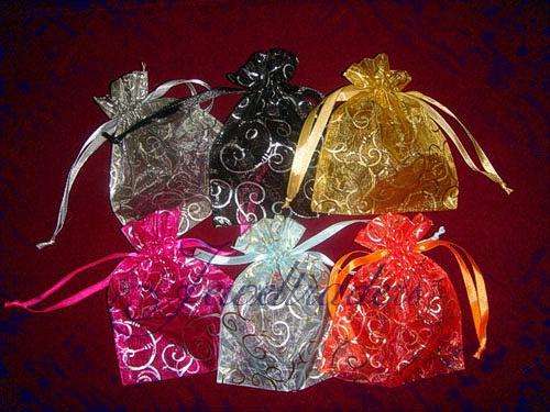jt - 10 PRINTED Larger Organza Bags Size 180mm x 150mm VARIOUS COLOURS