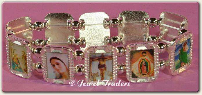 "FAUX" Silver Catholic Saints Bracelet