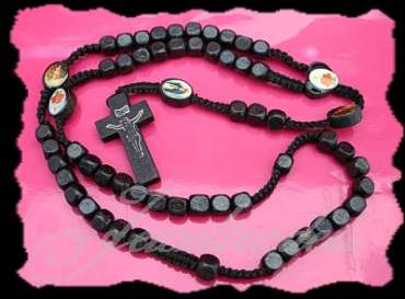 Beautiful Black Wooden Catholic Saints Rosery