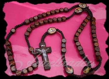 Beautiful Brown Wooden Catholic Saints Rosery