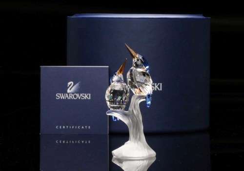 SWAROVSKI CRYSTAL MALACHITE KINGFISHERS 623323 RETIRED RARE