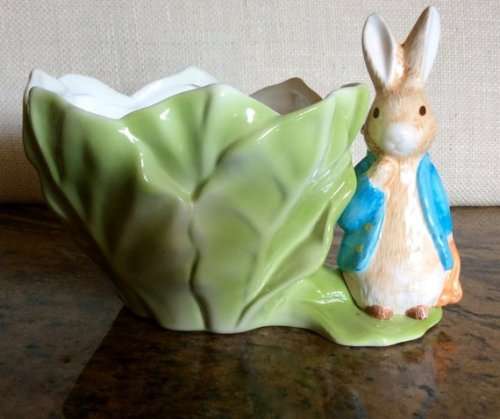 Vintage Teleflora Beatrix Potter Peter Rabbit Large Lettuce Leaf Planter Bowl*