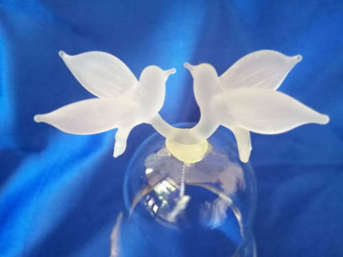 Lalique Style Large Glass bell with Frosted Birds  #