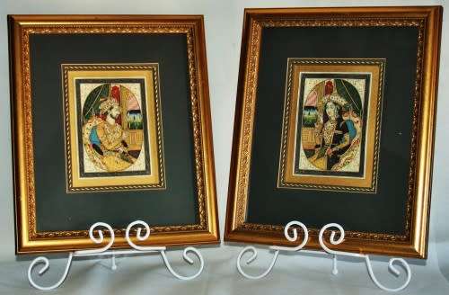Mughal rare pair of genuine framed miniature paintings of Mughal Shah Jahan & Mumtaz Mahal