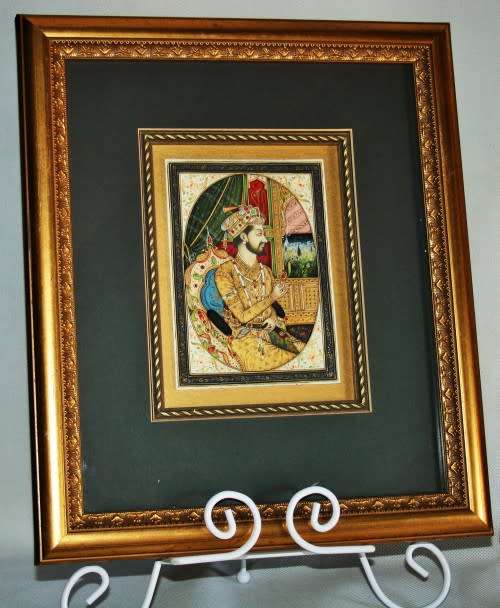 Mughal rare pair of genuine framed miniature paintings of Mughal Shah Jahan & Mumtaz Mahal