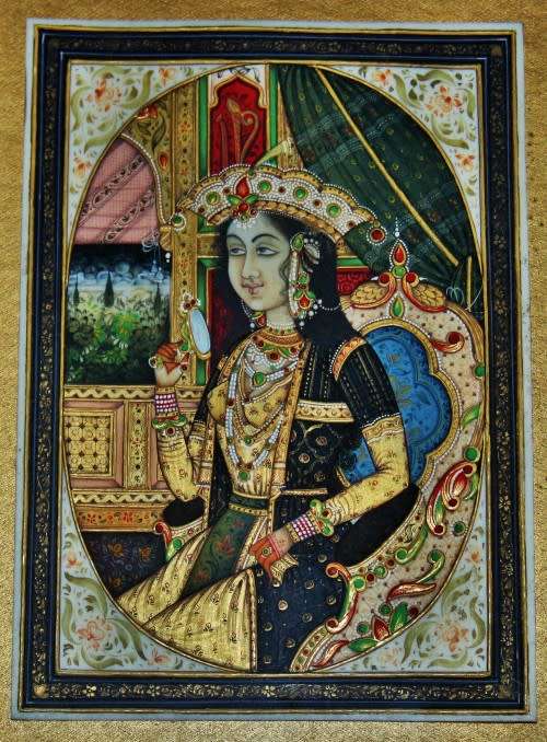 Mughal rare pair of genuine framed miniature paintings of Mughal Shah Jahan & Mumtaz Mahal