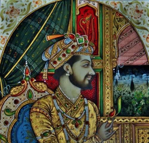 Mughal rare pair of genuine framed miniature paintings of Mughal Shah Jahan & Mumtaz Mahal