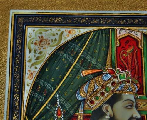 Mughal rare pair of genuine framed miniature paintings of Mughal Shah Jahan & Mumtaz Mahal
