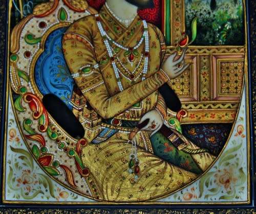 Mughal rare pair of genuine framed miniature paintings of Mughal Shah Jahan & Mumtaz Mahal