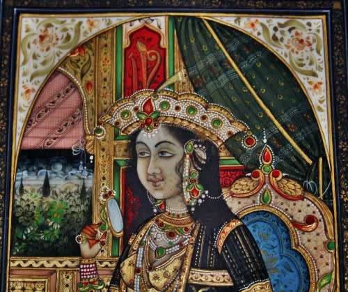 Mughal rare pair of genuine framed miniature paintings of Mughal Shah Jahan & Mumtaz Mahal