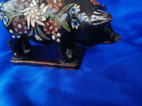 Rare Antique Majolica Thoune Thun Swiss Pottery Piggy Bank Pig