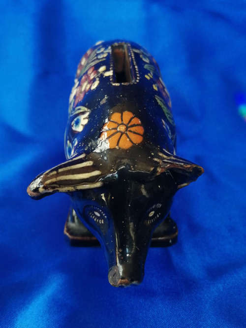 Rare Antique Majolica Thoune Thun Swiss Pottery Piggy Bank Pig