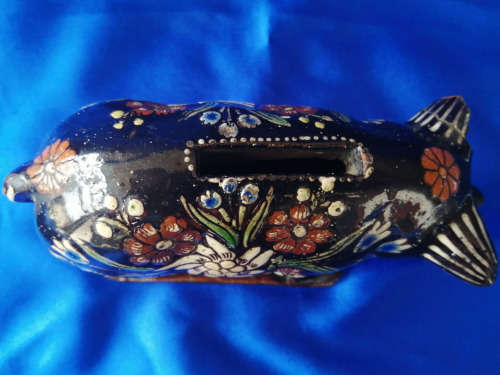 Rare Antique Majolica Thoune Thun Swiss Pottery Piggy Bank Pig