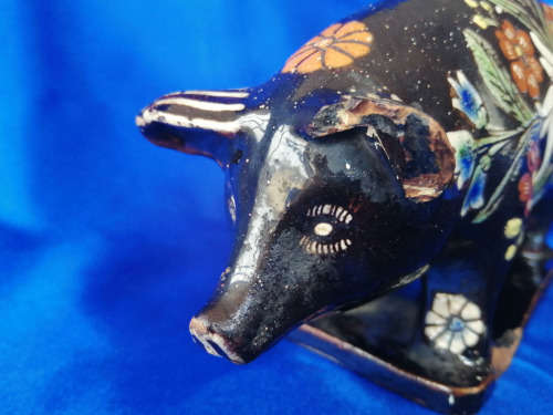 Rare Antique Majolica Thoune Thun Swiss Pottery Piggy Bank Pig