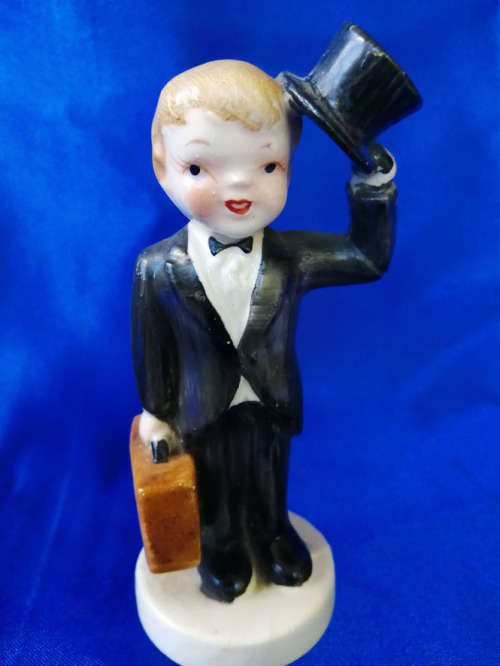 Vintage Porcelain Boy in Black Suit Top Hat