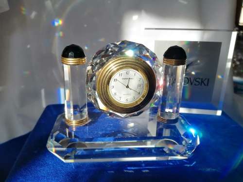 Swarovski - Desk Clock - Swarovski - Watch W/ Swarovski Silver Crystal  *