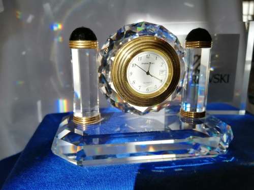 Swarovski - Desk Clock - Swarovski - Watch W/ Swarovski Silver Crystal  *