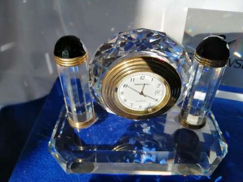Swarovski - Desk Clock - Swarovski - Watch W/ Swarovski Silver Crystal  *