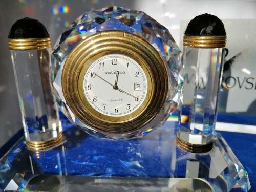 Swarovski - Desk Clock - Swarovski - Watch W/ Swarovski Silver Crystal  *