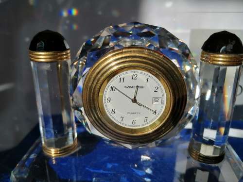 Swarovski - Desk Clock - Swarovski - Watch W/ Swarovski Silver Crystal  *