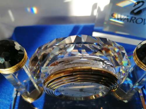 Swarovski - Desk Clock - Swarovski - Watch W/ Swarovski Silver Crystal  *