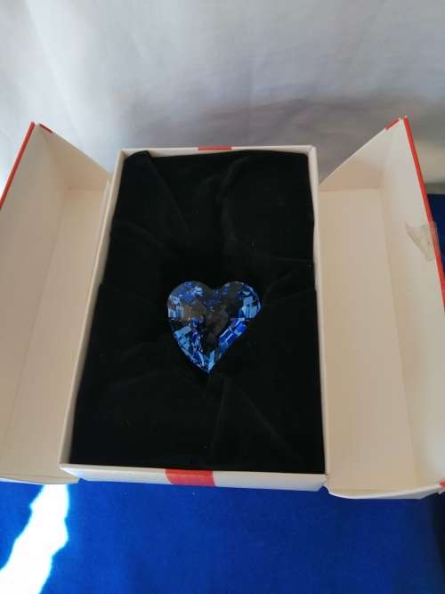 Swarovski Silver Crystal Retired  Blue Heart Boxed  #