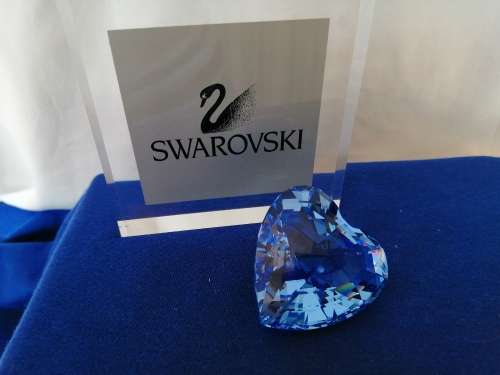 Swarovski Silver Crystal Retired  Blue Heart Boxed  #