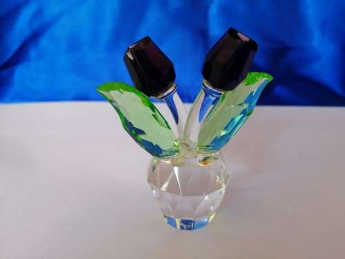 Stunning Crystal Glass Pot of Purple Flowers