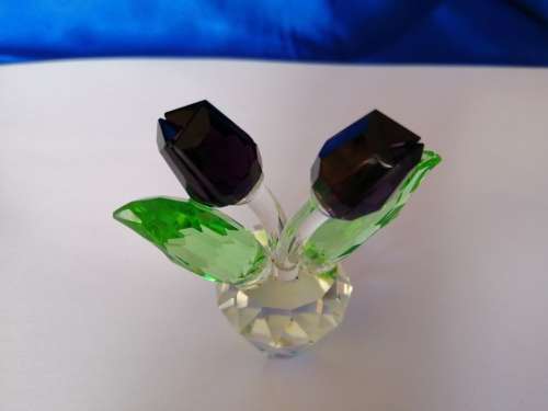 Stunning Crystal Glass Pot of Purple Flowers