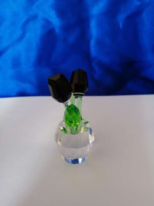 Stunning Crystal Glass Pot of Purple Flowers