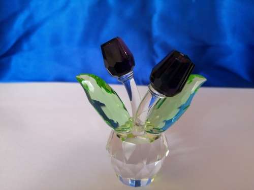 Stunning Crystal Glass Pot of Purple Flowers