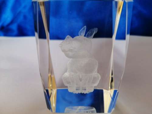 3D Laser Etched Solid Glass Crystal Cube Baby Rhino