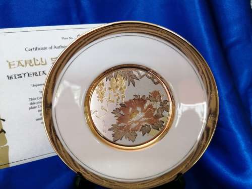 Hamilton Collection Japanese floral calendar Early Summer Chokin plate 23K gold trim