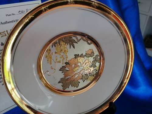 Hamilton Collection Japanese floral calendar Early Summer Chokin plate 23K gold trim