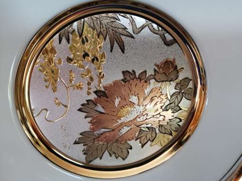 Hamilton Collection Japanese floral calendar Early Summer Chokin plate 23K gold trim