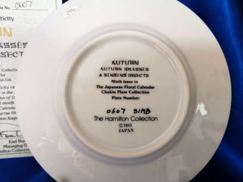 Hamilton Collection Japanese floral calendar Autumn Chokin plate 23K gold trim