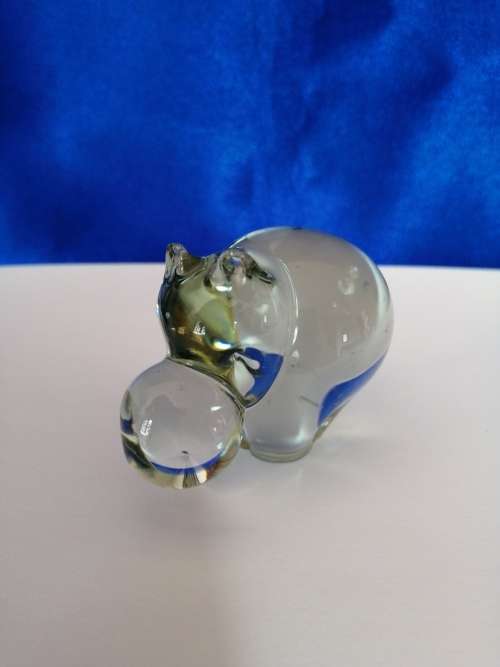 Ngwenya Recycled Glass Swaziland Handmade Hippo Figurine - Paperweight