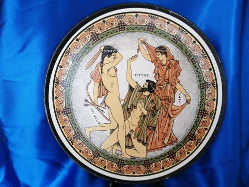 Large Pottery Plate Nude men Made in Greece #