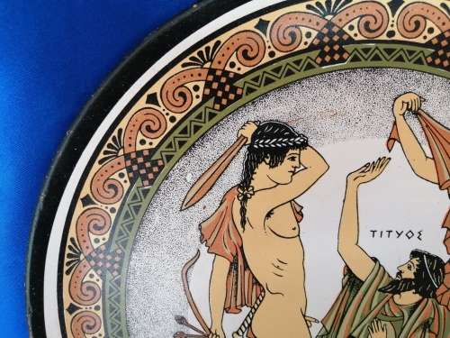 Large Pottery Plate Nude men Made in Greece #