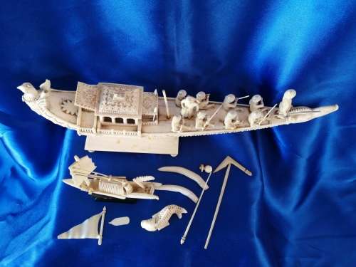 Chinese carved Bone faux Ivory Boats and fish