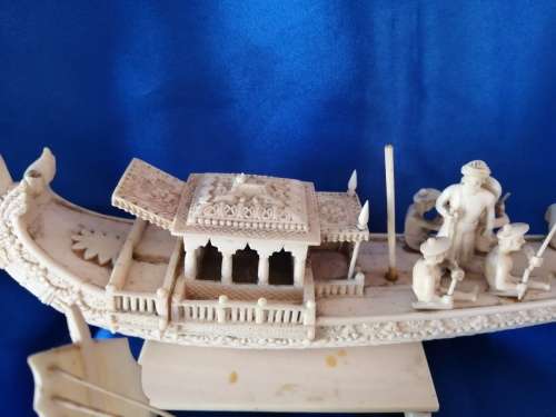 Chinese carved Bone faux Ivory Boats and fish