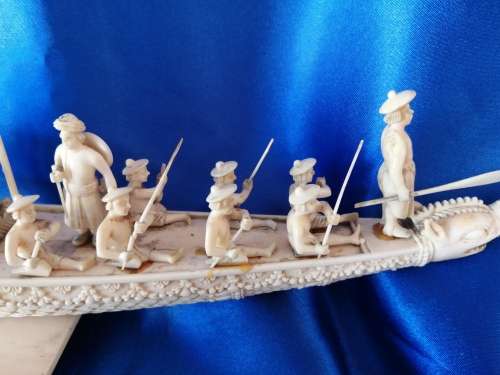 Chinese carved Bone faux Ivory Boats and fish