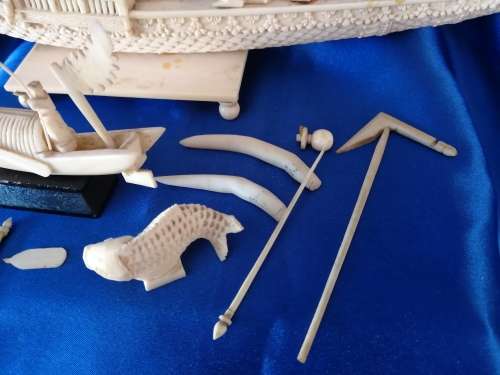 Chinese carved Bone faux Ivory Boats and fish