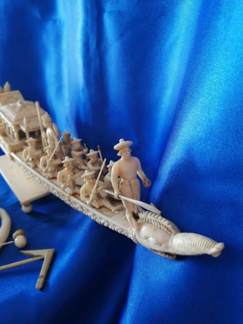 Chinese carved Bone faux Ivory Boats and fish